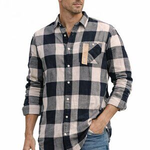 Men’s Black White Buffalo Plaid Flannel Button Down Shirt